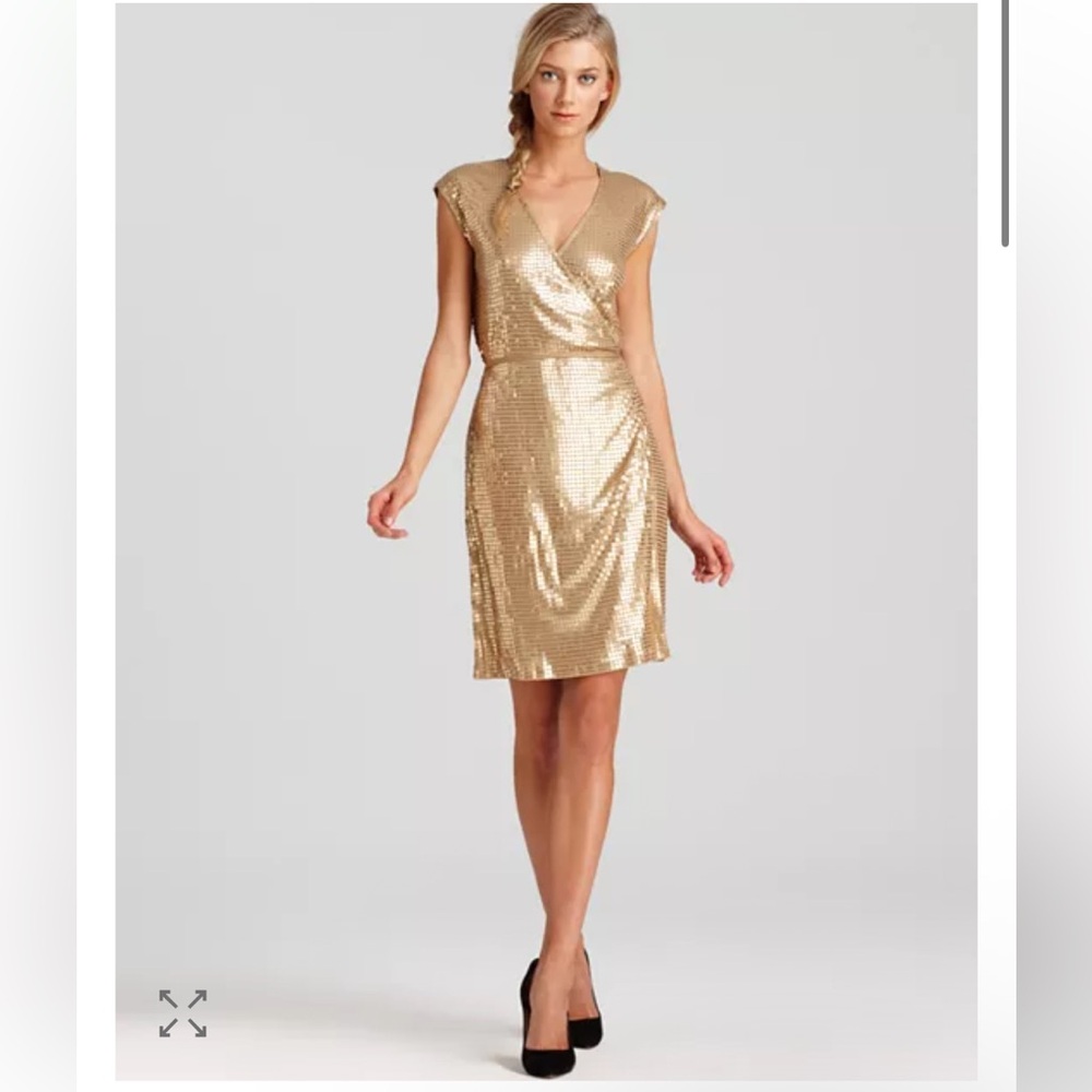 Michael Kors Gold Sequins Wrap Dress Size Large Gold NWT New MSRP $150 Party